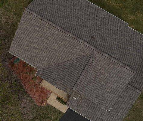 overhead view of replaced roof after storm damage