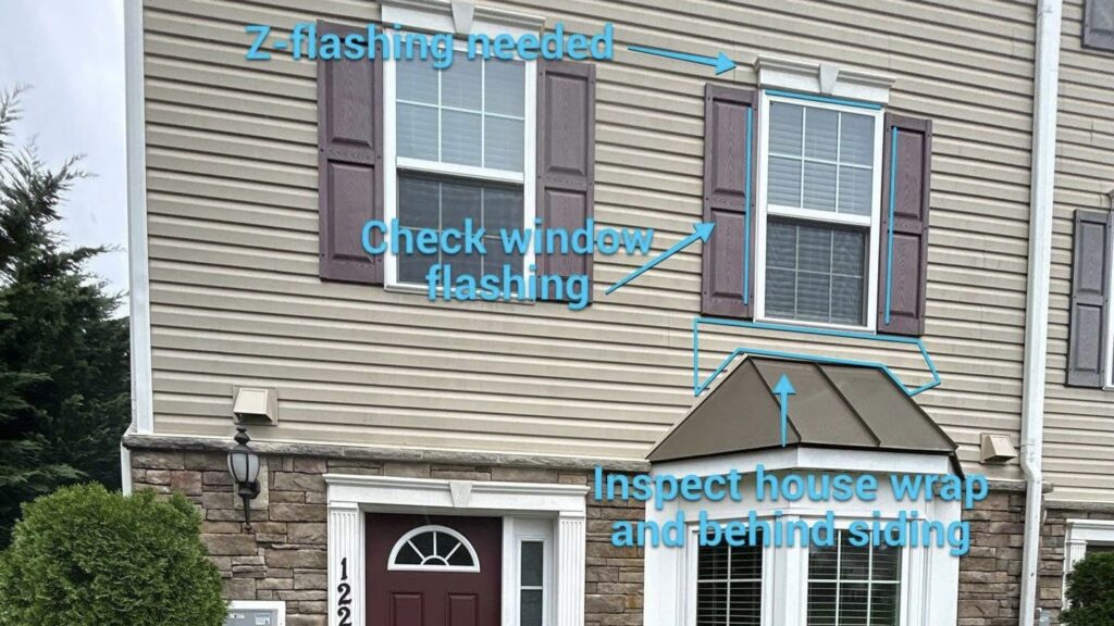 Why Is the Roof Over Your Bay Window Leaking? bay window leak from siding above