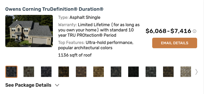 roof replacement pricing options