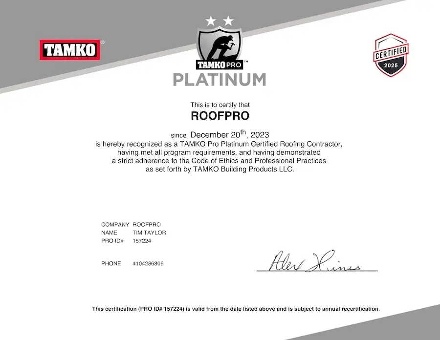 tamko platinum certified installer