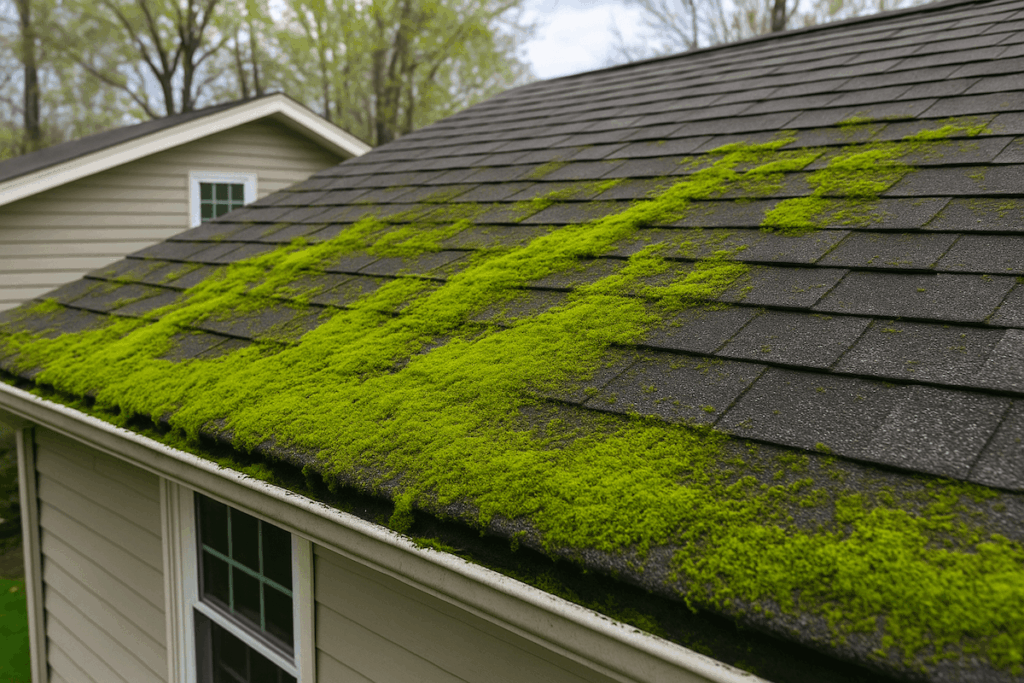 Maryland roof with moss growth